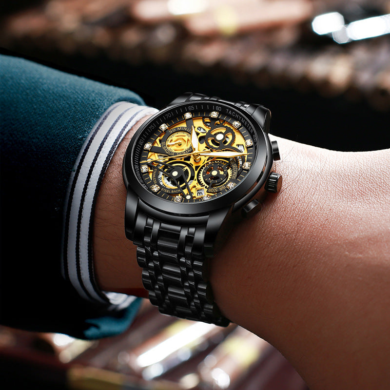 Black skeleton watch mens hot sale