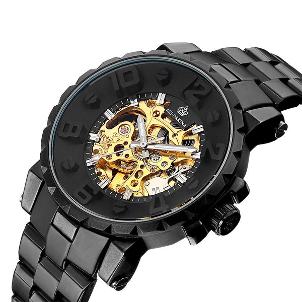 Phantom, Black Stainless Steel Skeleton Watch With Black Dial, In stock!